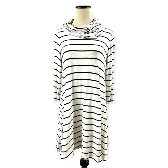 Altar'd State Tops - Altar’d State White Black Stripes Cowl Neck Flare Tunic/ Dress Sz. Medium